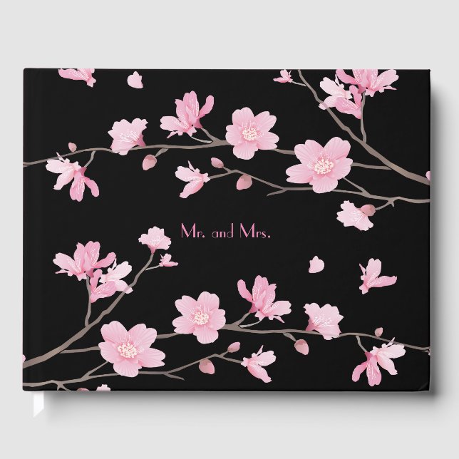 Cherry Blossom - Black Guest Book (Front)