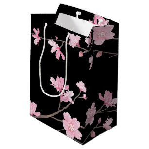 Cherry Blossom - Black Medium Gift Bag