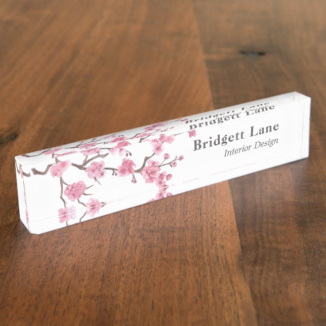 Cherry Blossom Bloom | Name + Title Nameplate (Side)