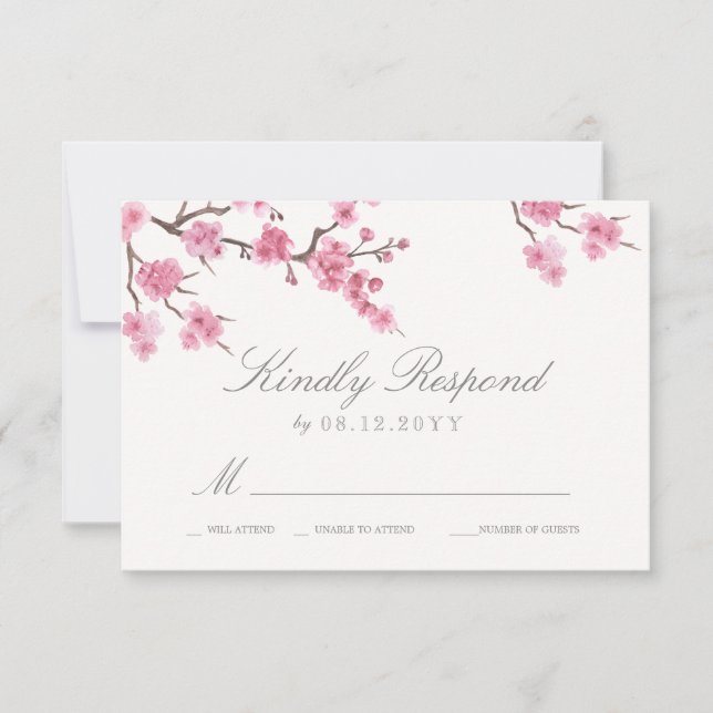 Cherry Blossom Bloom | Pink Wedding RSVP (Front)