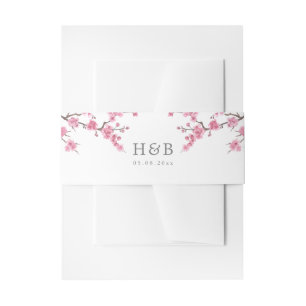 Cherry Blossom Bloom White Monogram Invitation Belly Band
