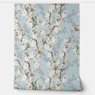 Cherry blossom blue pastel soft wallpaper rolls