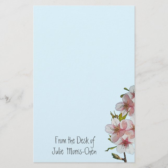 Cherry Blossom Blue Stationery (Front)