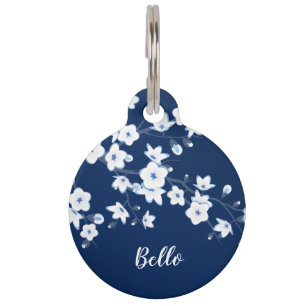 Cherry Blossom Blue White Personalize Pet Tag