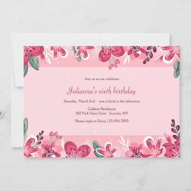 Cherry Blossom Borders Birthday Party Invitation (Front)