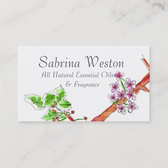 Cherry Blossom Botanical Drawing Business Card (Front)