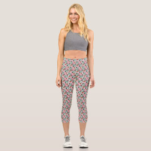 Cherry Blossom Botanical Pattern Red Floral Capri Leggings