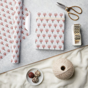 Cherry Blossom Bouquet Pattern on Light Grey Wrapping Paper