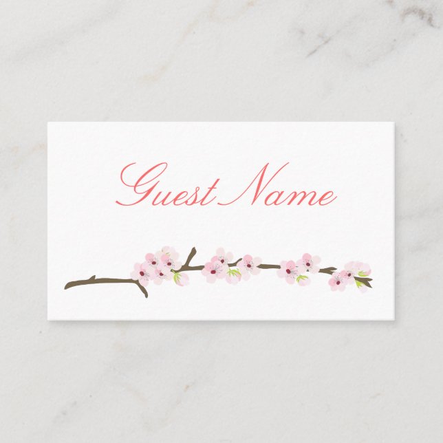 Cherry Blossom Branch Place Card (White) (Front)
