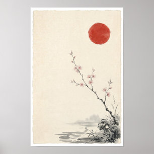 Cherry Blossom Branch Poster   Japanese Ink Wash 