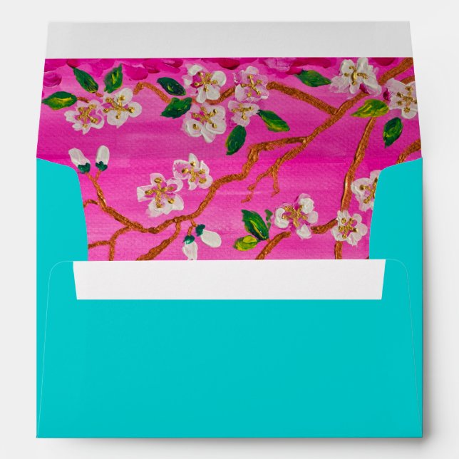 Cherry Blossom Branch Sakura Water Ripple Painting Envelope (Back (Bottom))