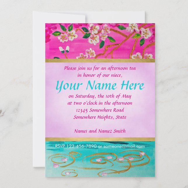 Cherry Blossom Branch Sakura Water Ripple Painting Invitation (Back)