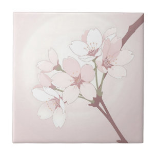 Cherry Blossom Branch Soft Minimalist Japanese Tile