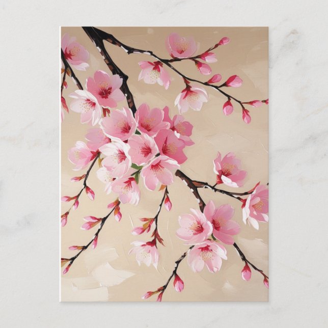 Cherry Blossom Branches Art – Elegant Pink Sakura  Postcard (Front)