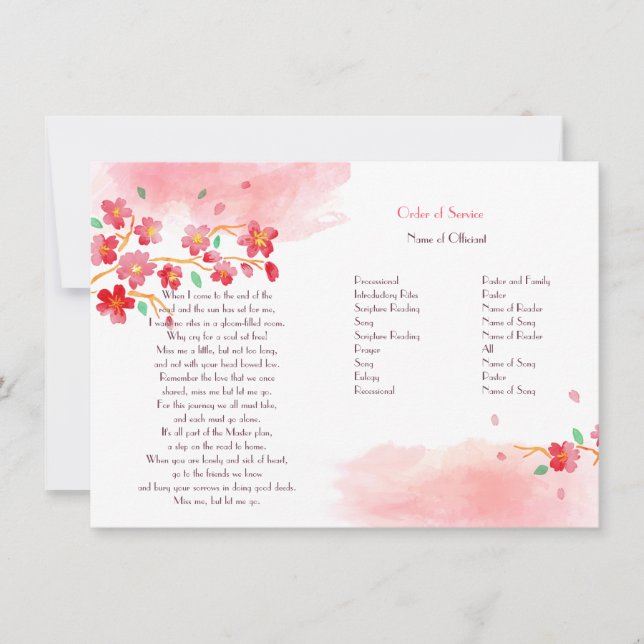 Cherry Blossom Branches Memorial Service Program Invitation (Front)