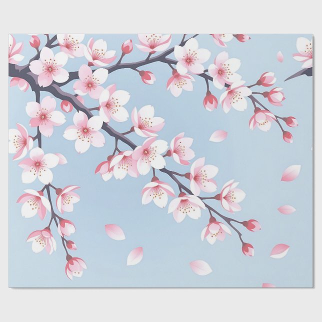Cherry Blossom Branches Serene Pattern Wrapping Paper (Flat)