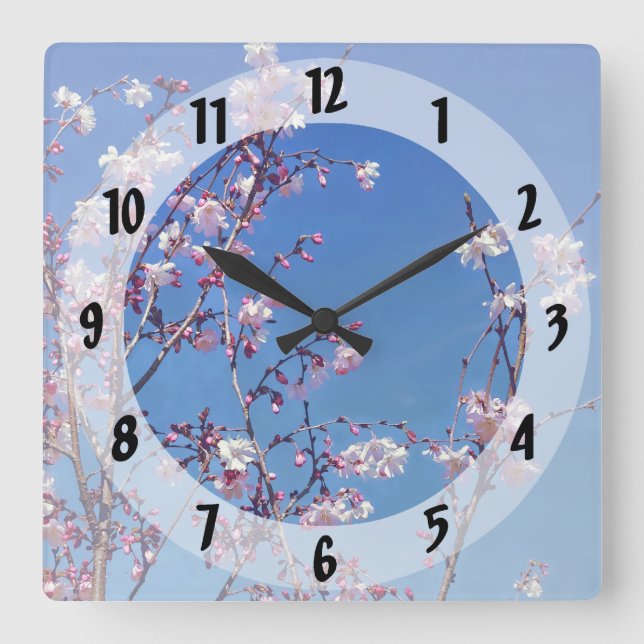 Cherry Blossom Branches Square Wall Clock (Front)