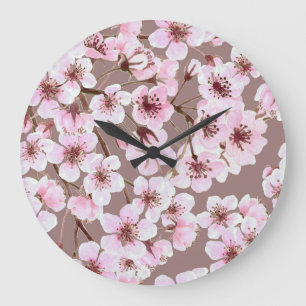Cherry Blossom Branches Watercolor Pattern Large Clock