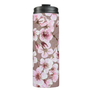 Cherry Blossom Branches Watercolor Pattern Thermal Tumbler