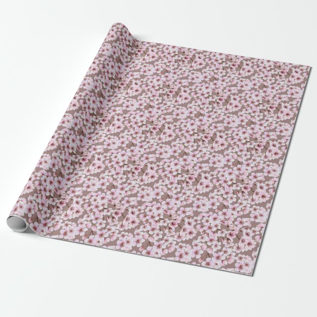 Cherry Blossom Branches Watercolor Pattern Wrapping Paper (Unrolled)