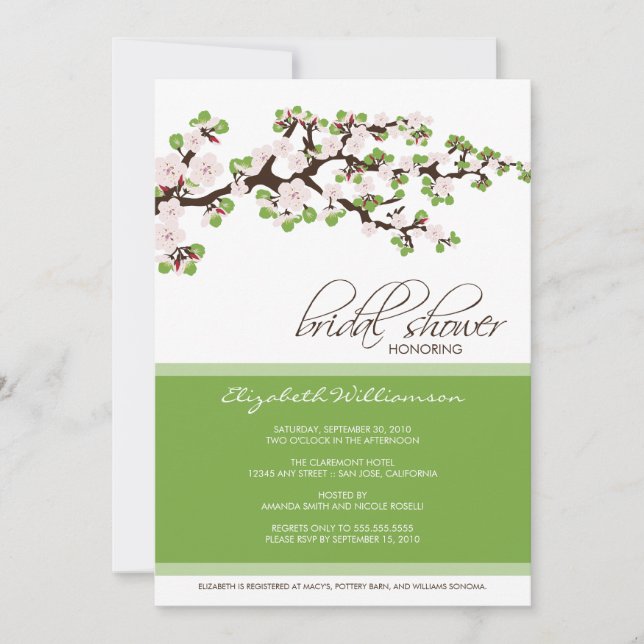 Cherry Blossom Bridal Shower Invitation (green) (Front)
