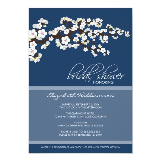 Cherry Blossom Bridal Shower Invitation (navy)