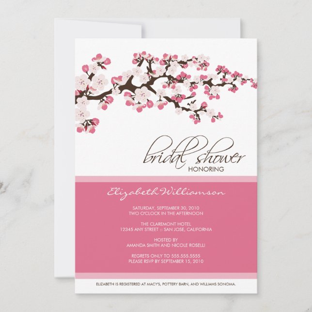 Cherry Blossom Bridal Shower Invitation (rose) (Front)