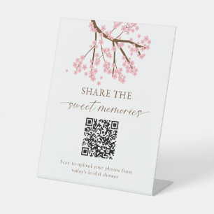 Cherry Blossom Bridal Shower Photo Upload QR Pedestal Sign