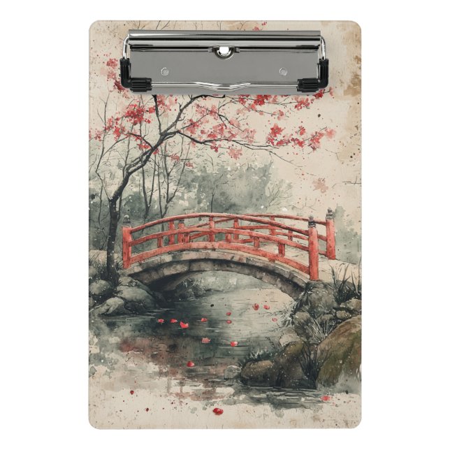 Cherry Blossom Bridge Sumi-E Landscape (2) Mini Clipboard (Front)