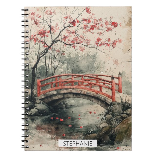 Cherry Blossom Bridge Sumi-E Landscape (2) Notebook (Front)