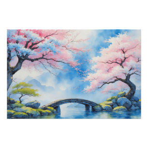 Cherry Blossom Bridge Watercolor Art Print
