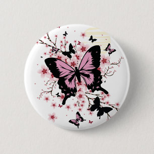Cherry Blossom Butterflies 6 Cm Round Badge