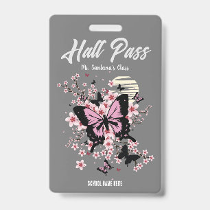 Cherry Blossom Butterflies Hall Pass Badge ID Badge