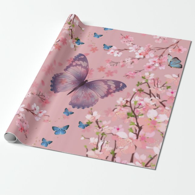 cherry blossom & butterflies wrapping paper (Unrolled)