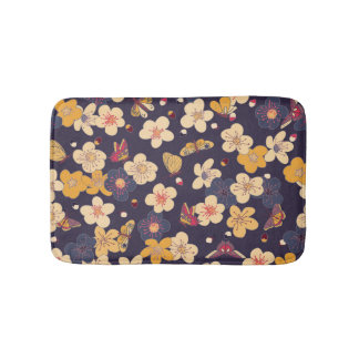 Cherry Blossom Butterfly Asian Print Bath Mat