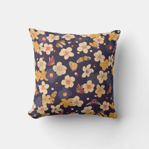 Cherry Blossom Butterfly Asian Print Cushion