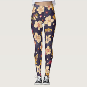 Cherry Blossom Butterfly Asian Print Leggings