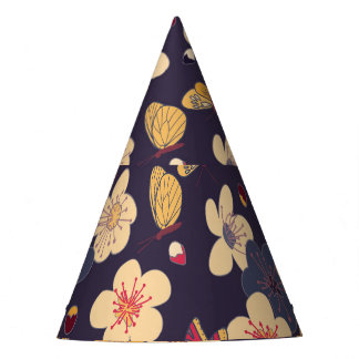 Cherry Blossom Butterfly Asian Print Party Hat