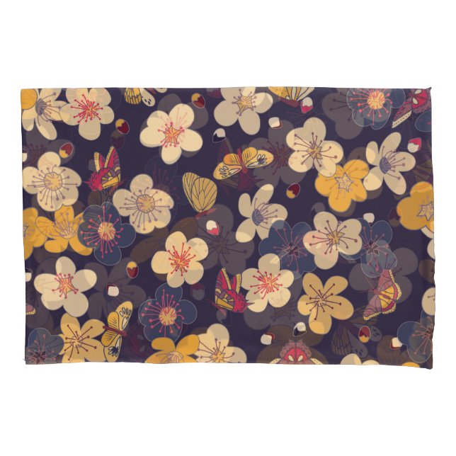 Cherry Blossom Butterfly Asian Print Pillowcase (Front)