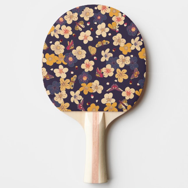 Cherry Blossom Butterfly Asian Print Ping Pong Paddle (Front)
