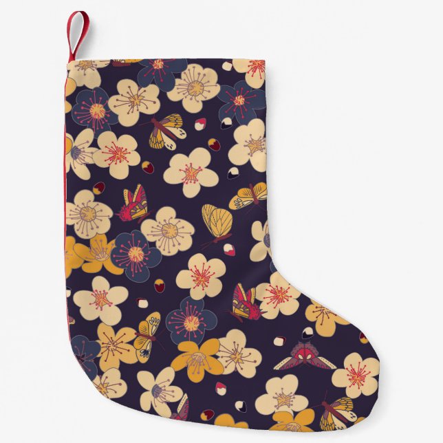 Cherry Blossom Butterfly Asian Print Small Christmas Stocking (Front)