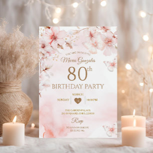 Cherry Blossom Butterfly Floral 80th Birthday Invitation
