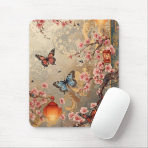 Cherry Blossom Butterfly Lantern Mouse Pad