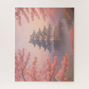 Cherry Blossom Castle in Spring Mist Jigsaw Puzzle