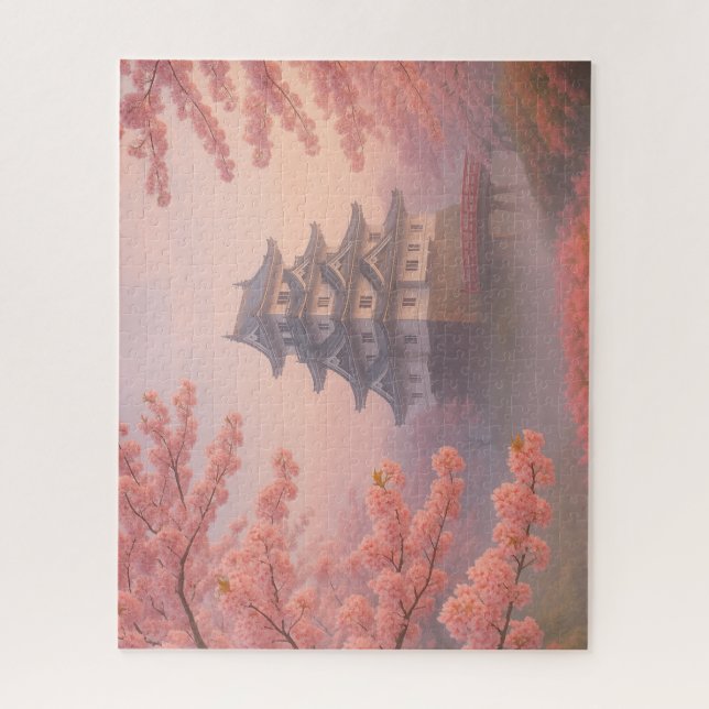 Cherry Blossom Castle in Spring Mist Jigsaw Puzzle (Vertical)