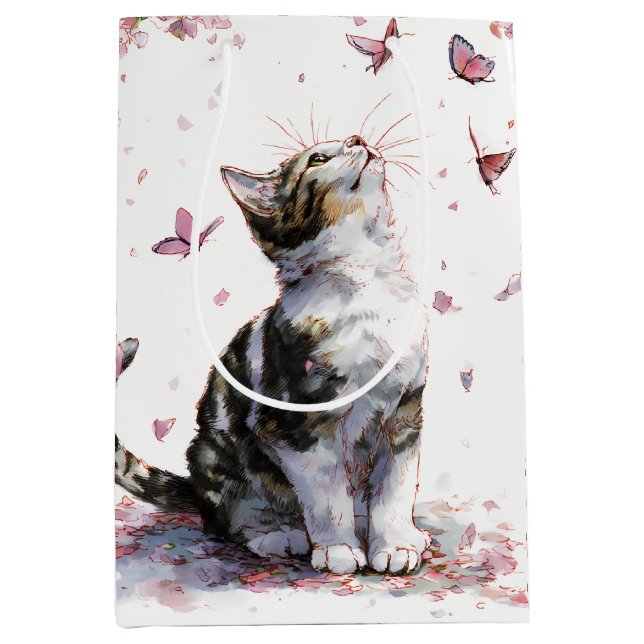 Cherry Blossom Cat and Butterflies (10) Medium Gift Bag (Front)