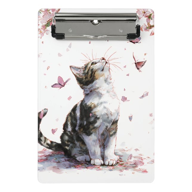 Cherry Blossom Cat and Butterflies (10) Mini Clipboard (Front)