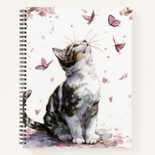 Cherry Blossom Cat and Butterflies (10) Notebook