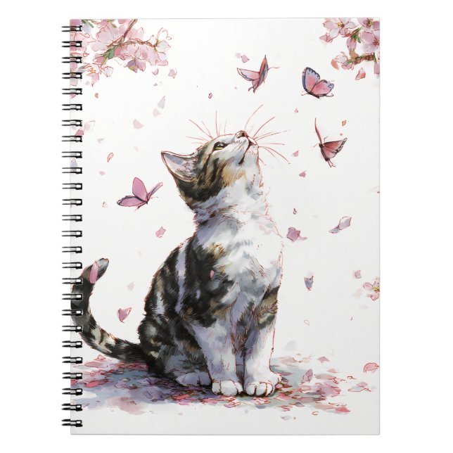 Cherry Blossom Cat and Butterflies (10) Notebook (Front)