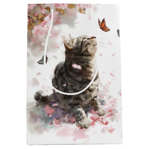 Cherry Blossom Cat and Butterflies (11) Medium Gift Bag